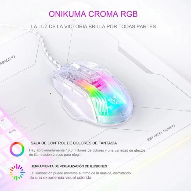 Comprar Mouse Onikuma Cw923 Rgb Transparente en Electroshopy - Ángulo 2